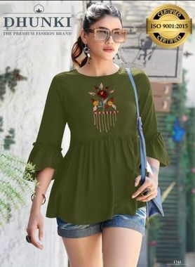 Dhunki Cotton Ladies Embroidered Top, Feature : Easy Washable, Elegant Design