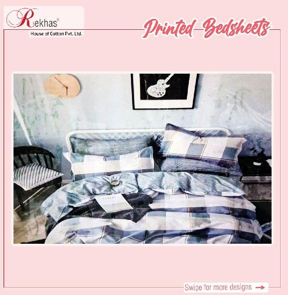 Rekhas Premium 100% Cotton Bedsheet Blue and White color