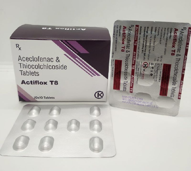 Actiflox T8 Aceclofenac thiocolichicoside tablets