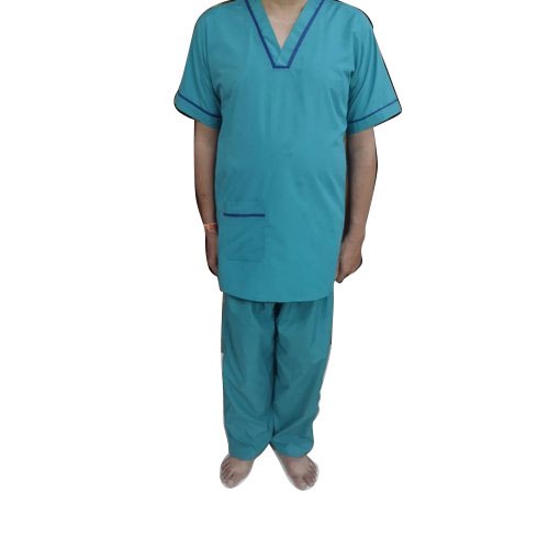 Plain Cotton Synthetic Mix Blue Hospital Scrub Suit, Size : XL, XXL