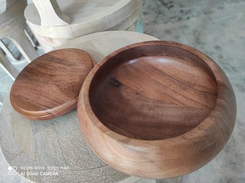 Round Wooden Casserole, Color : Natural brown