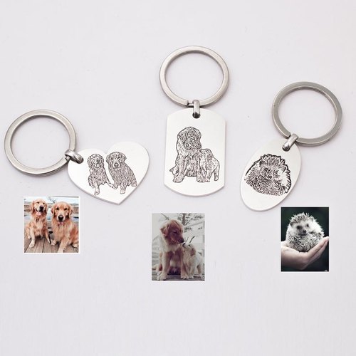Smooth silver / brass Personalized Pet Photo Keychain, Packaging Size : box packing