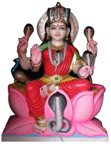 Polished Marble Mansa Mata Statue, for Worship, Pattern : Carved