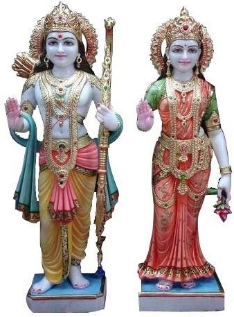 Marble Ram Sita Statue, for Worship, Pattern : Carved