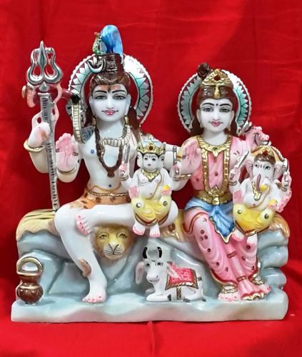Marble Shiv Parivar Statue, for Worship, Pattern : Carved