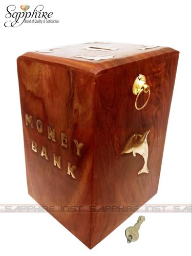 Rectangular Wooden Money Bank, Color : Brown