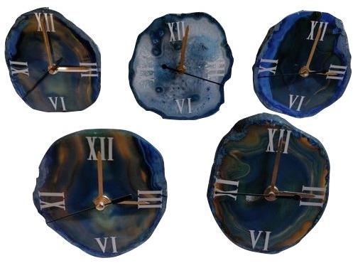 Agate Table Clock, for Spritual, Healing Purpose, Color : Blue