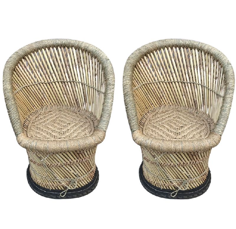 Bamboo Natural mudha chairs set of 2 (Large Chair)