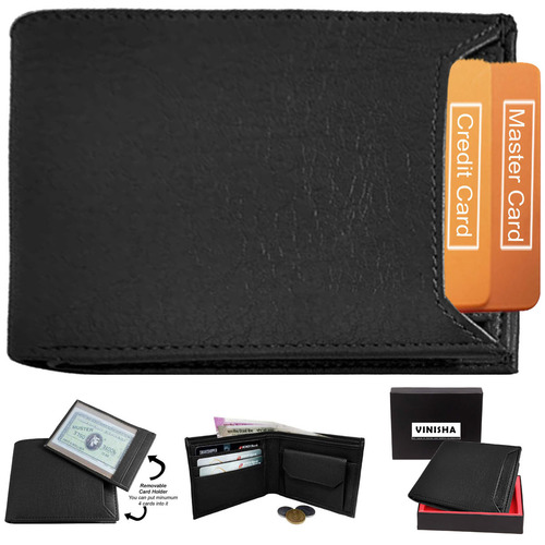 Men's Leather Wallet (PMW-015), Color : Black