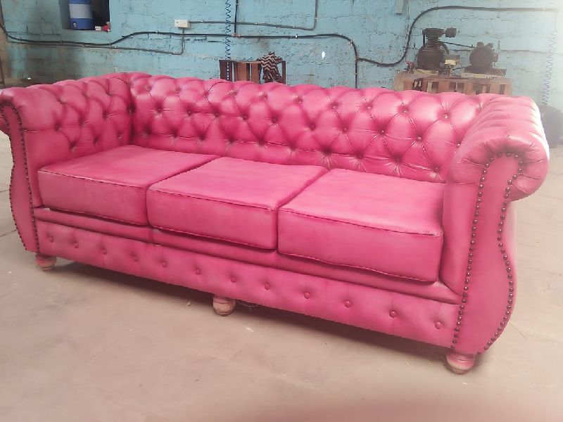 Generic Polished Plain Buff leahter Pink leather sofa, Size : 30x30x85cm