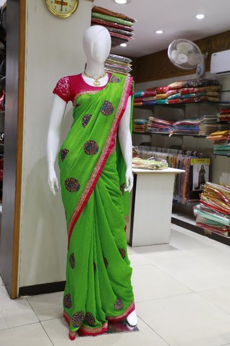 Varsha Stitched Printed cotton Banarasi Saree, Occasion : Party Wear