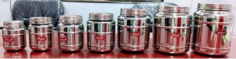 Round Dhoom Stainless Steel Horlicks Container, for Keeping Food Item, Feature : Durable, High Quality
