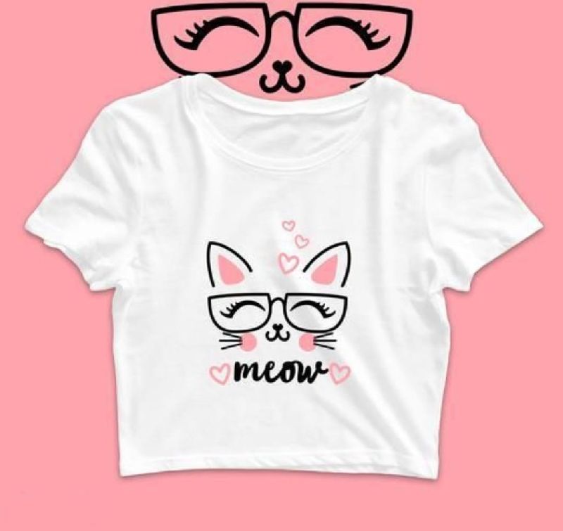 Trendy Rabbit W Catngoggel Crop T-Shirts, Size : M, XL, XXL