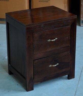 Square Sheesham Wood 2 Drawer Bedside Table, Dimension (LxWxH) : 18x15x24 Inch