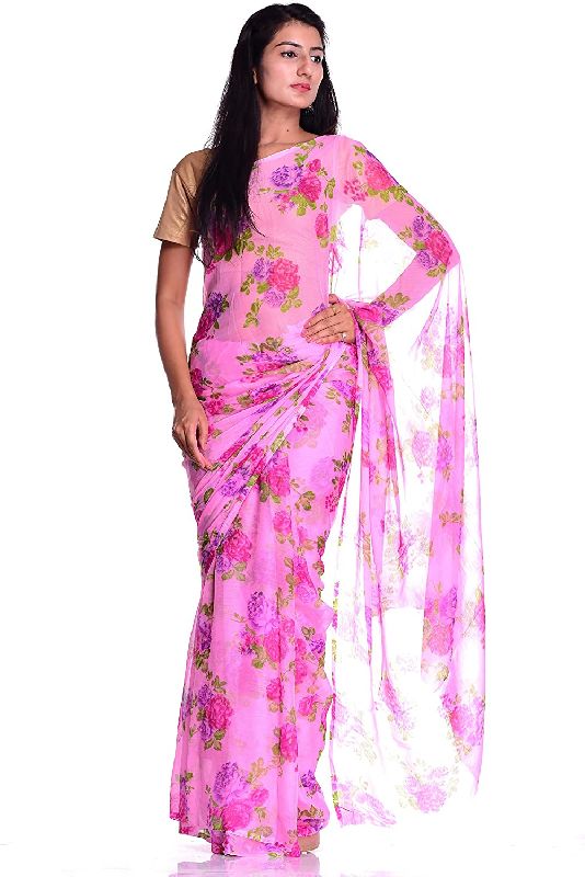 Printed Unstitched Chiffon Sarees, Age Group : Adults