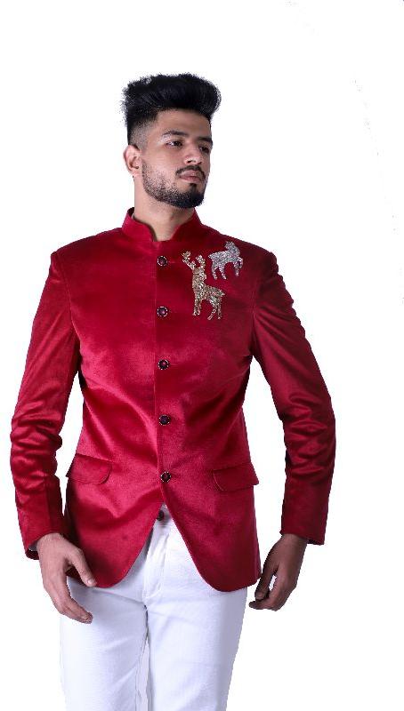 Bandhgala Jodhpuri Red Color Blazer, Size : M, S, XL