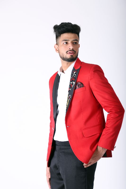 Embroidered Red Color Blazer