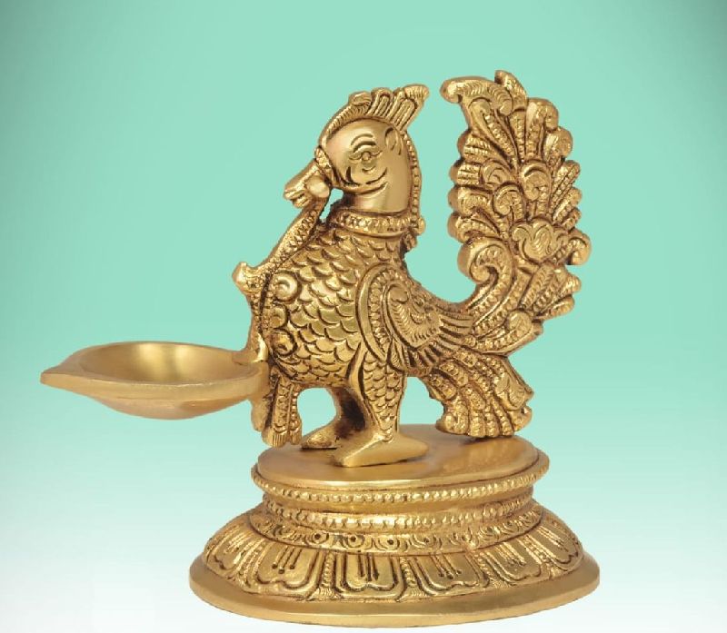 5 Inch Brass Peacock Oil Lamp, Style : Antique