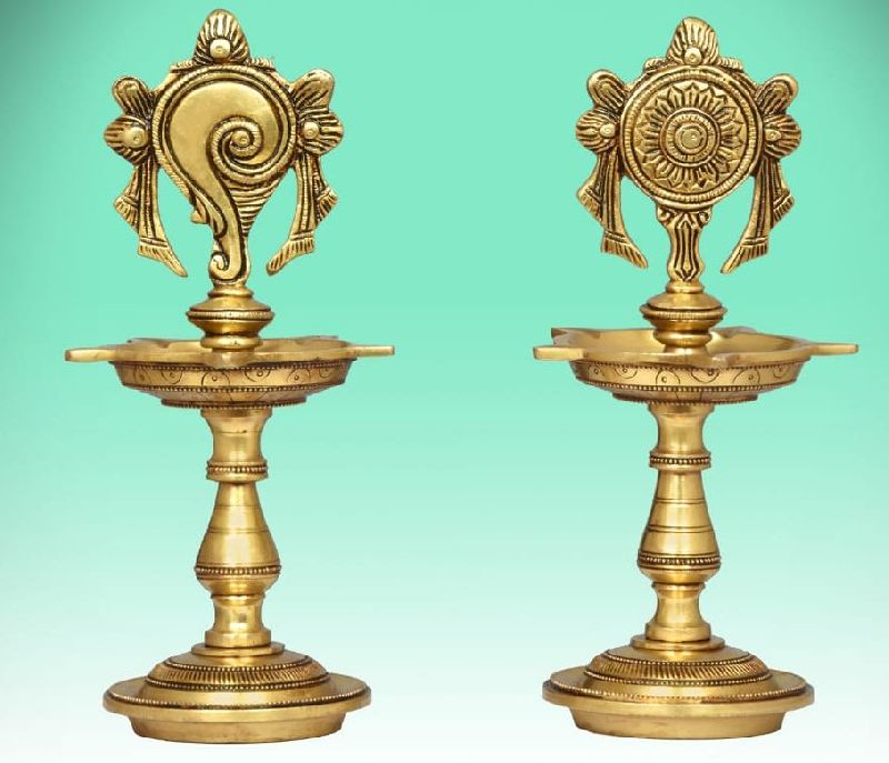 9 Inch Brass Shanku Chakra Lamp, Style : Antique