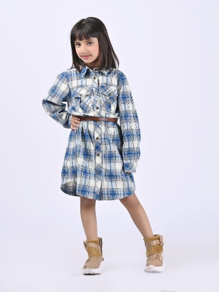 Girls Classic Blue Plaid Shirt Dress