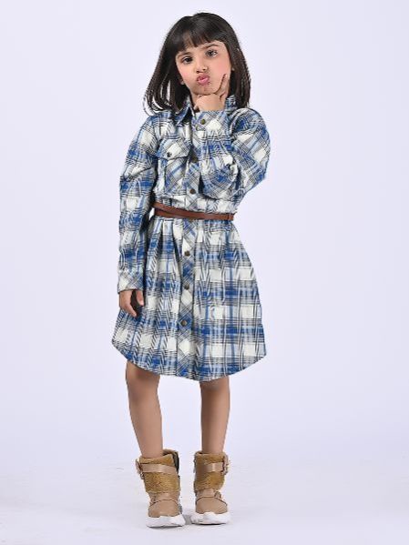 Girls Classic Blue Plaid Shirt Dress