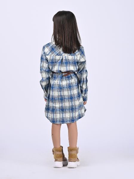 Girls Classic Blue Plaid Shirt Dress