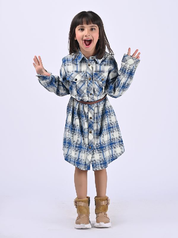 Girls Classic Blue Plaid Shirt Dress