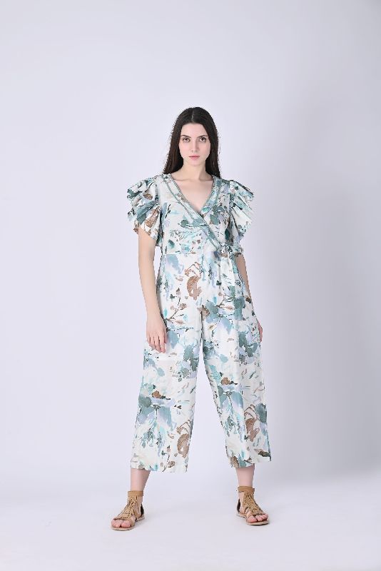 Womens Claudia Hand Painted Turquoise Jumpsuit
