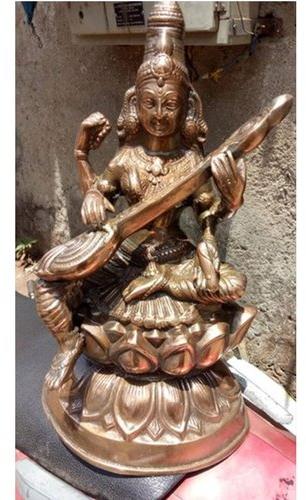  Aluminum Copper Plated Saraswati Statue, Size : 18 inches