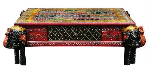 Wooden One Drawer Elephant Chowki, Color : Multi Color