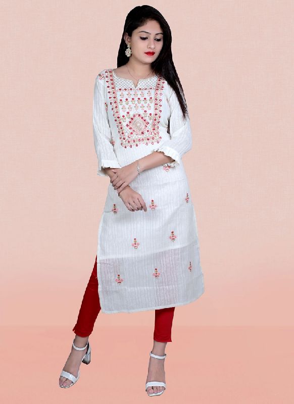 Embroidered Khadi Kurti