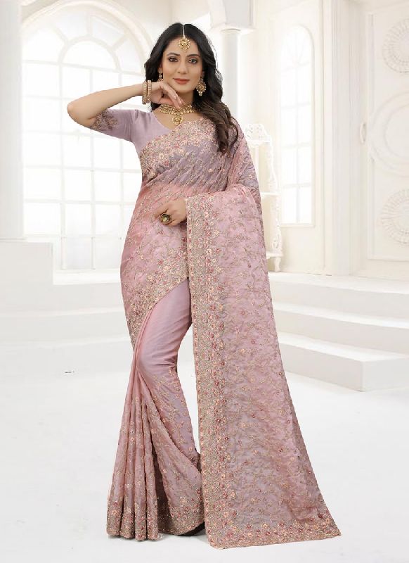 Organza Embroidered Designer Saree, Occasion : Festival