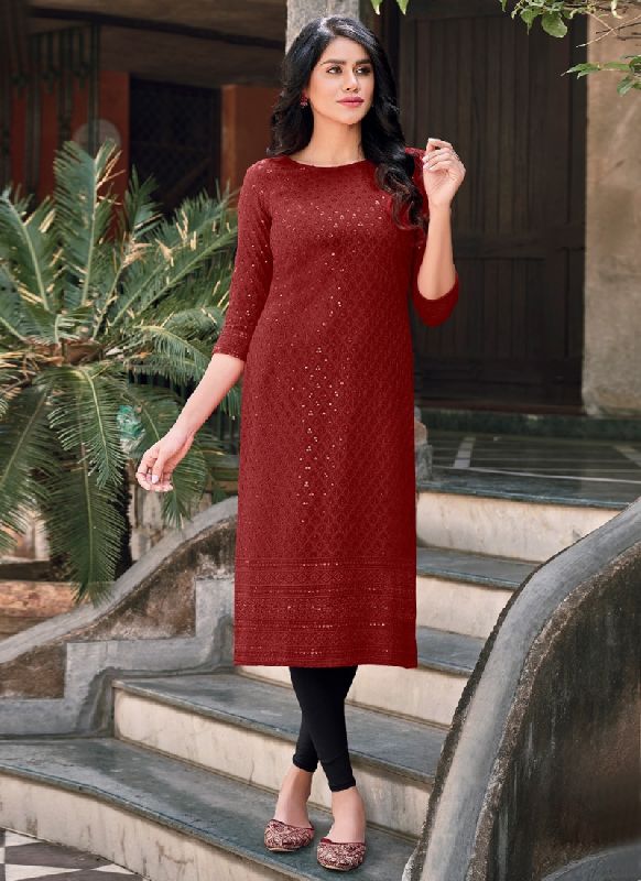 Rayon Chikankari Work Kurti