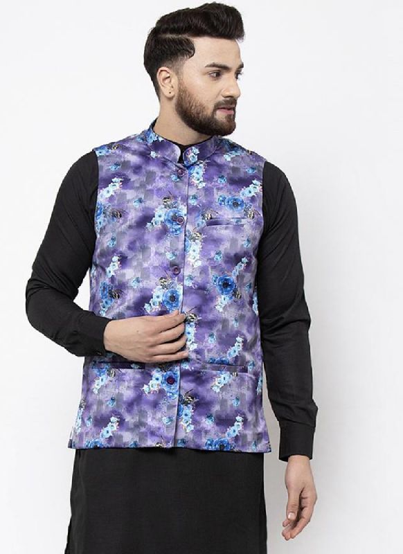 Satin Printed Nehru Jackets, Occasion : Engagement,  Festival,  Mehndi,  Party