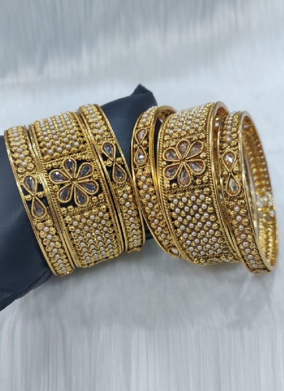 Stone Work Gold Plated Bangles, Occasion : Engagement,  Ceremonial,  Party,  Sangeet