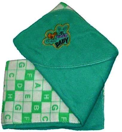 Naman Fleece Printed Green Baby Hooded Blanket, Technics : Machine Made