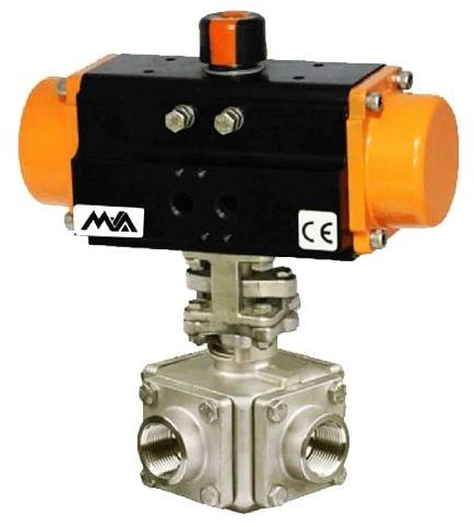 Pneumatic Actuator Operated 3 Way and 4 Way Ball Valve