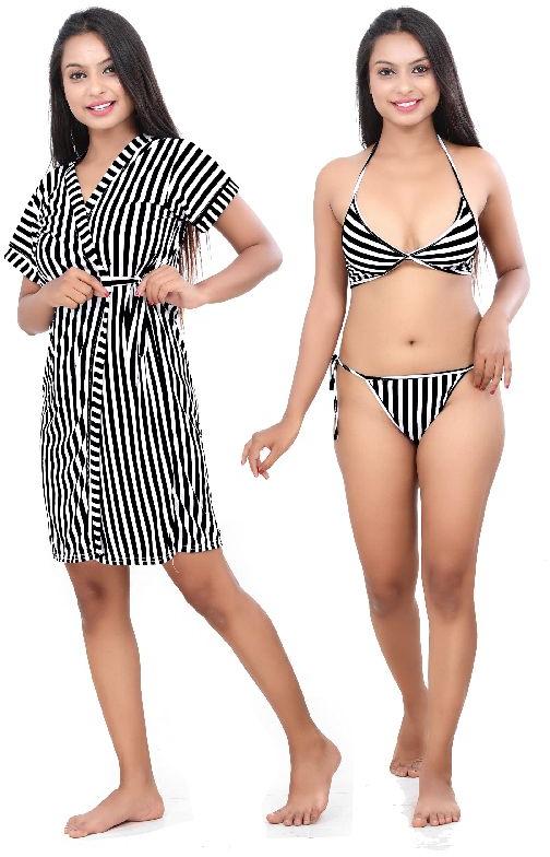 G4Girl Women Jakcet Nighty With Lingerie Set (Free Size, Red Black) (Free Size, Black)