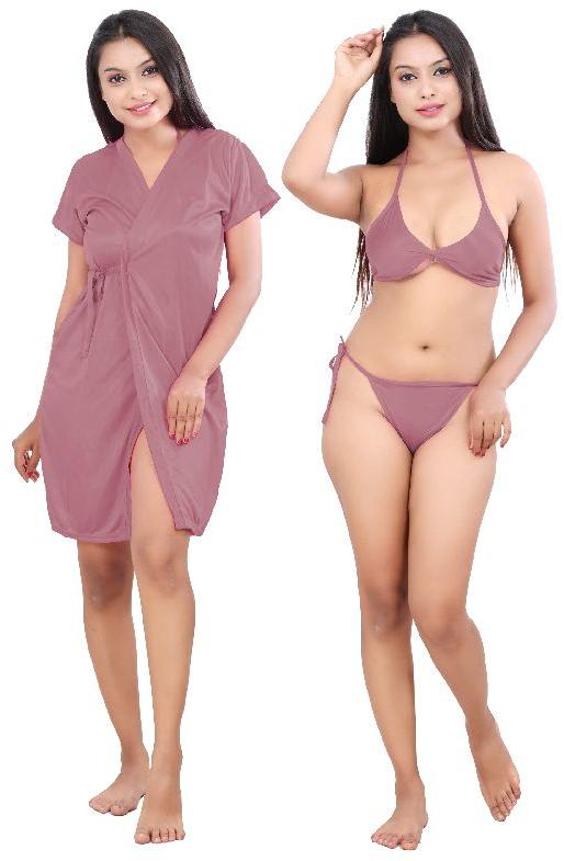 G4Girl Women Jakcet Nighty With Lingerie Set (Free Size, Onion)