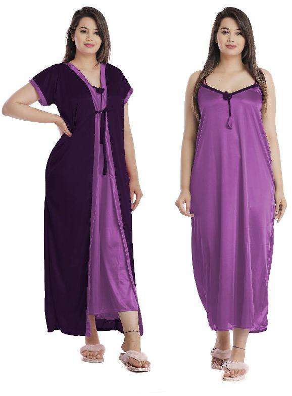 G4Girl Women Jakcet Set Nighty Gown (Free Size,purple N Onion)