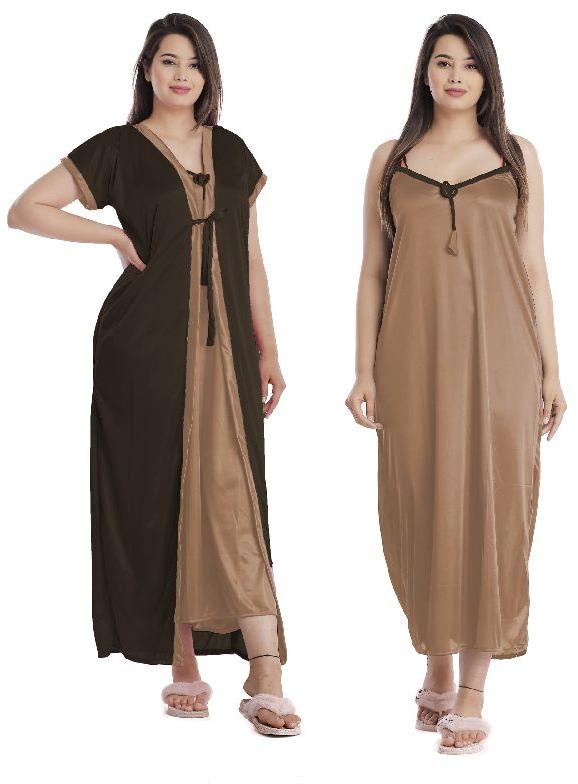 G4Girl Women Jakcet Set Nighty Gown (Free Size, N Beige)