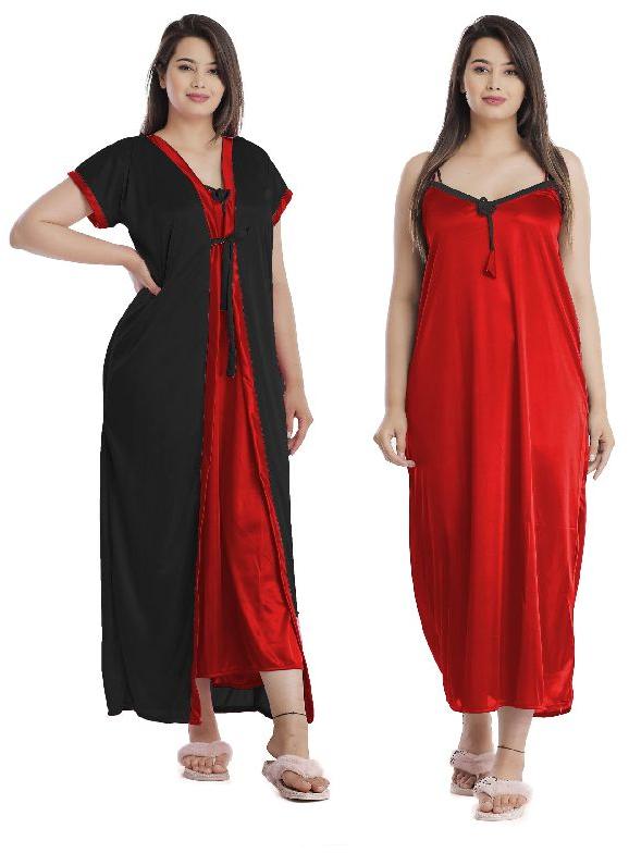 G4Girl Women Jakcet Set Nighty Gown (Free Size, N Red)