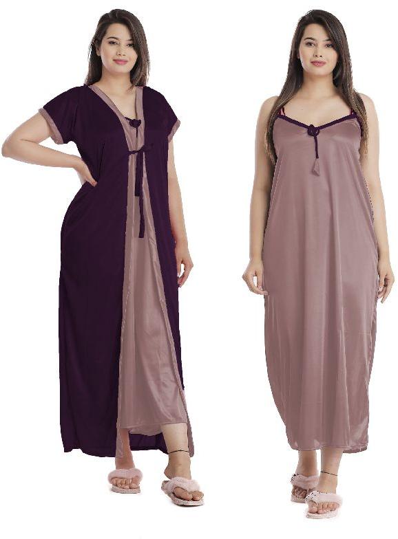 G4Girl Women Jakcet Set Nighty Gown (Free Size, N Peach)