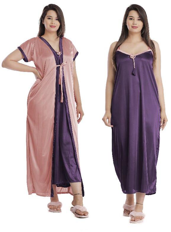 G4Girl Women Jakcet Set Nighty Gown (Free Size, N Purple)