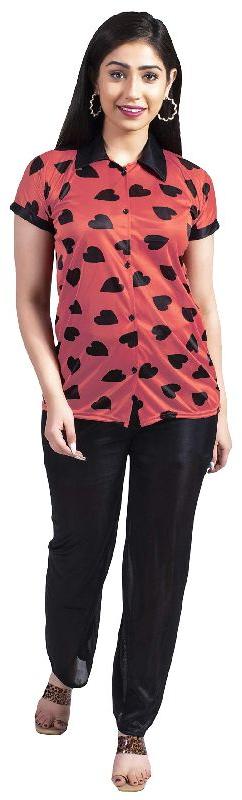 G4Girl Heart Print Nightwear Set Peach