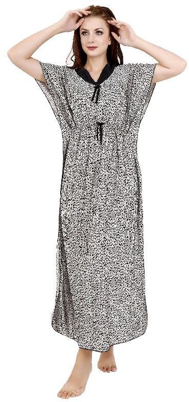 G4Girl Women Satin Maxi Kaftan Nighty Gown (Free Size, Grey)