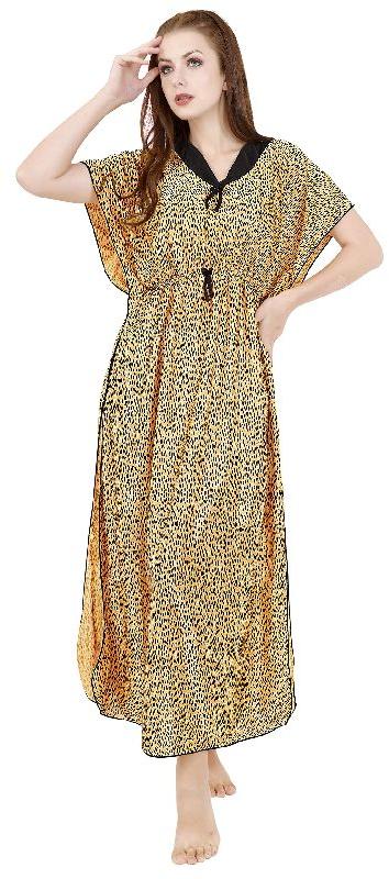 G4Girl Women Satin Maxi Kaftan Nighty Gown (Free Size, Yellow)