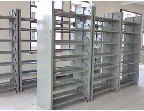 Metal Double Face Library Rack, Color : Silver