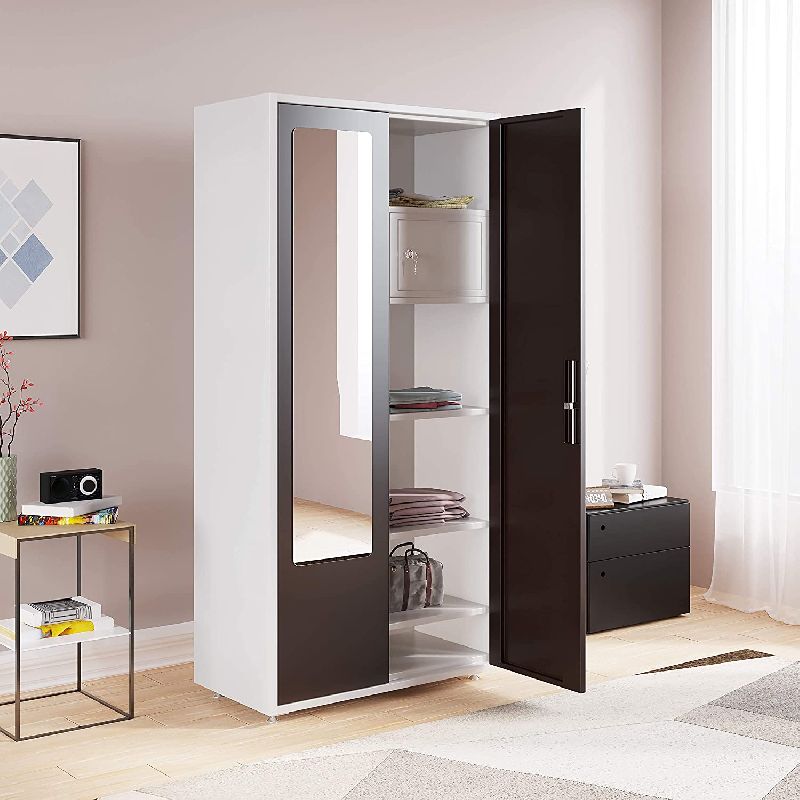 Double Door Rectangular Metal Mirror Wardrobe, Pattern : Plain