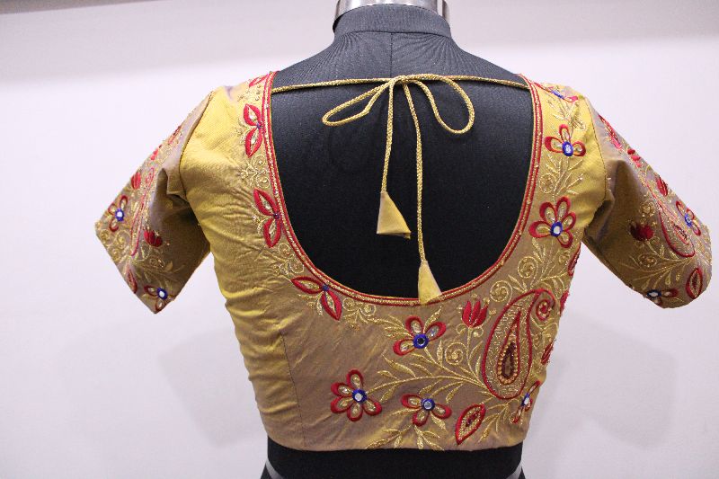 Silk unstitched embroidery blouse piece, Feature : Easily Washable